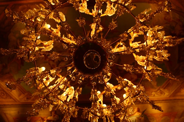 Intricate golden chandelier representing core soul integration and astral remediation by Dr. Prabal