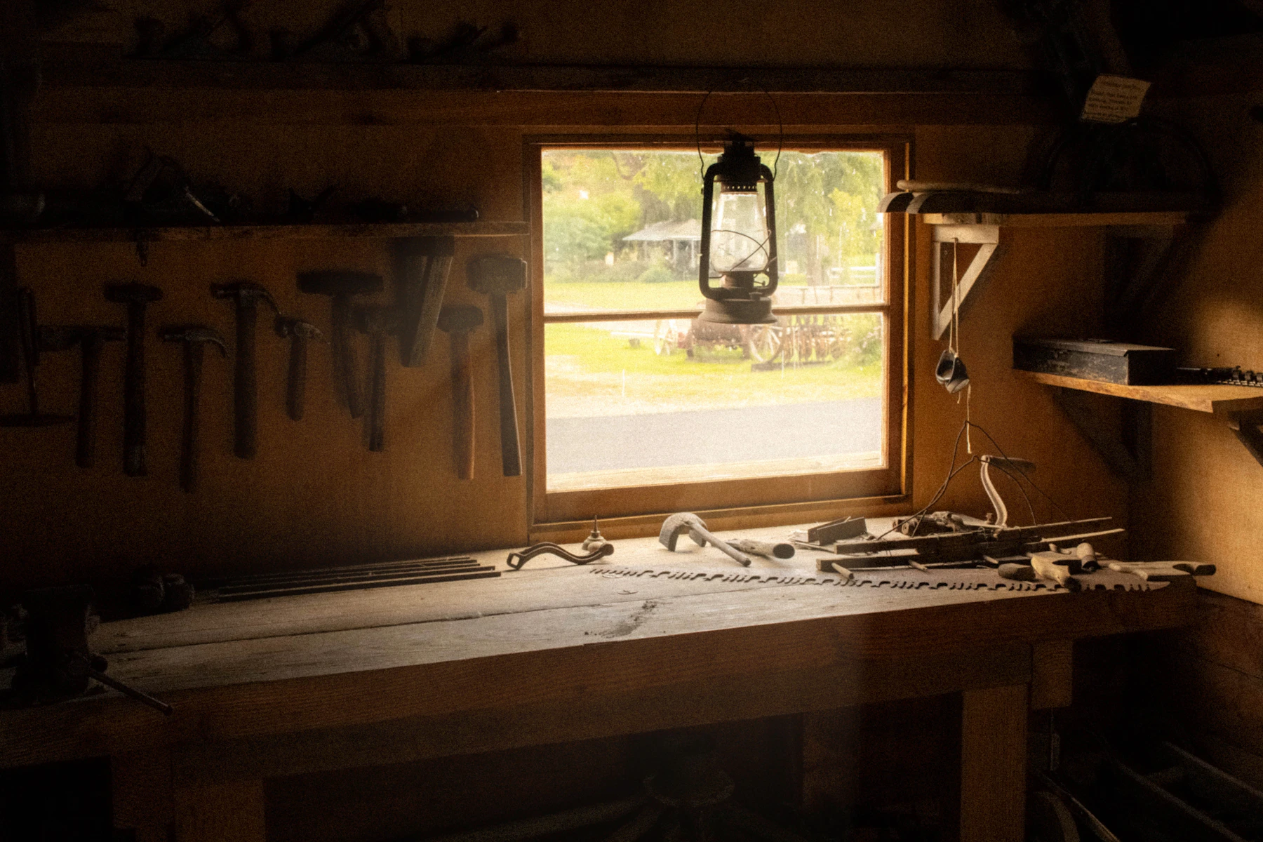 Rustic workshop with practical hand tools and workbench equipment