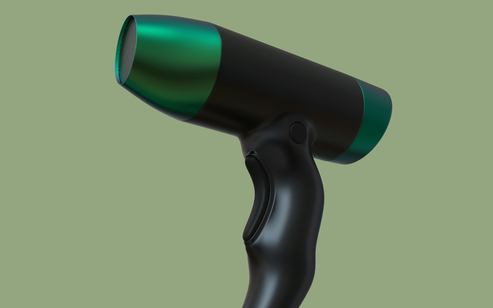 Modern black hairdryer with green accents