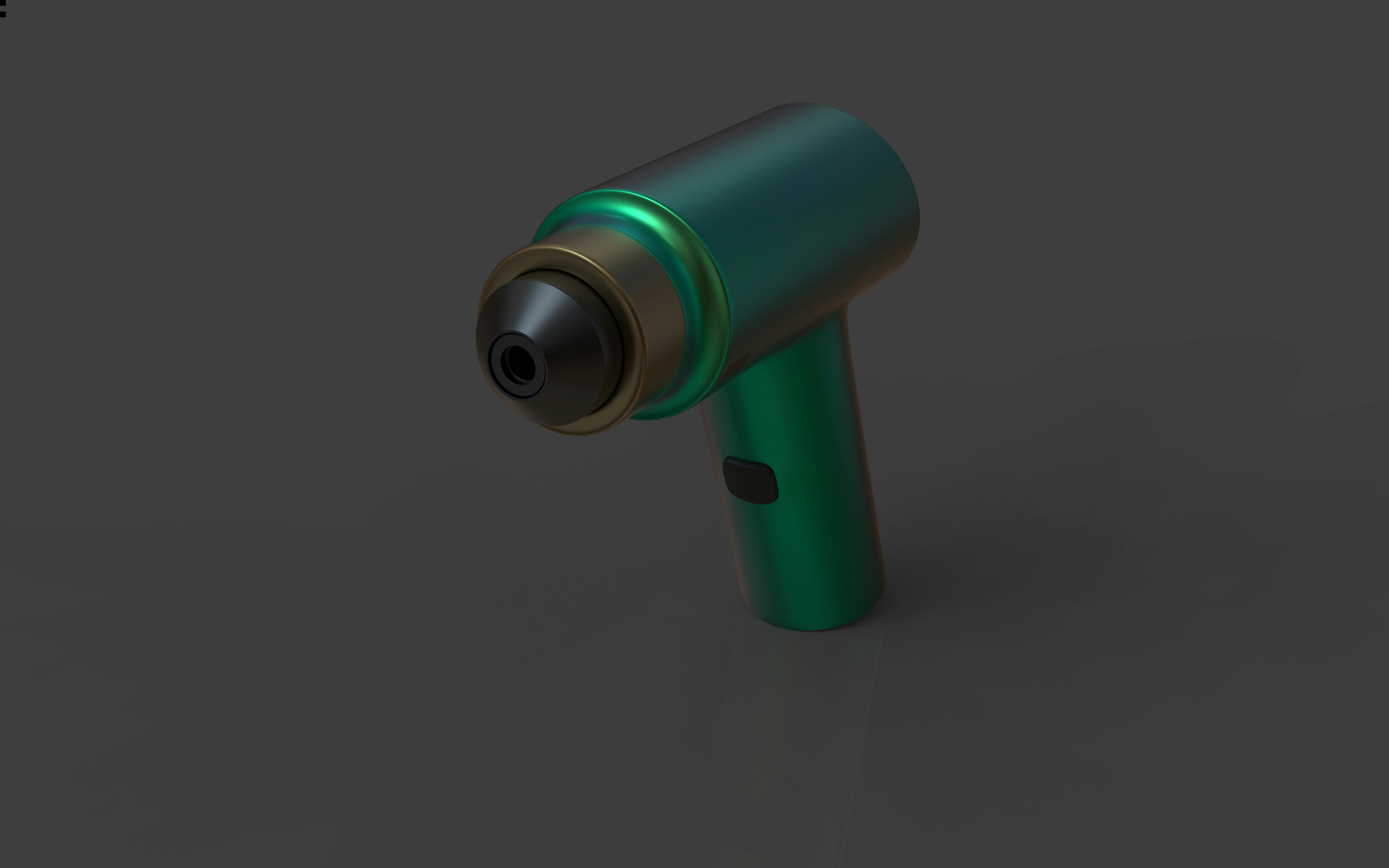 Green handheld power drill on a gray background