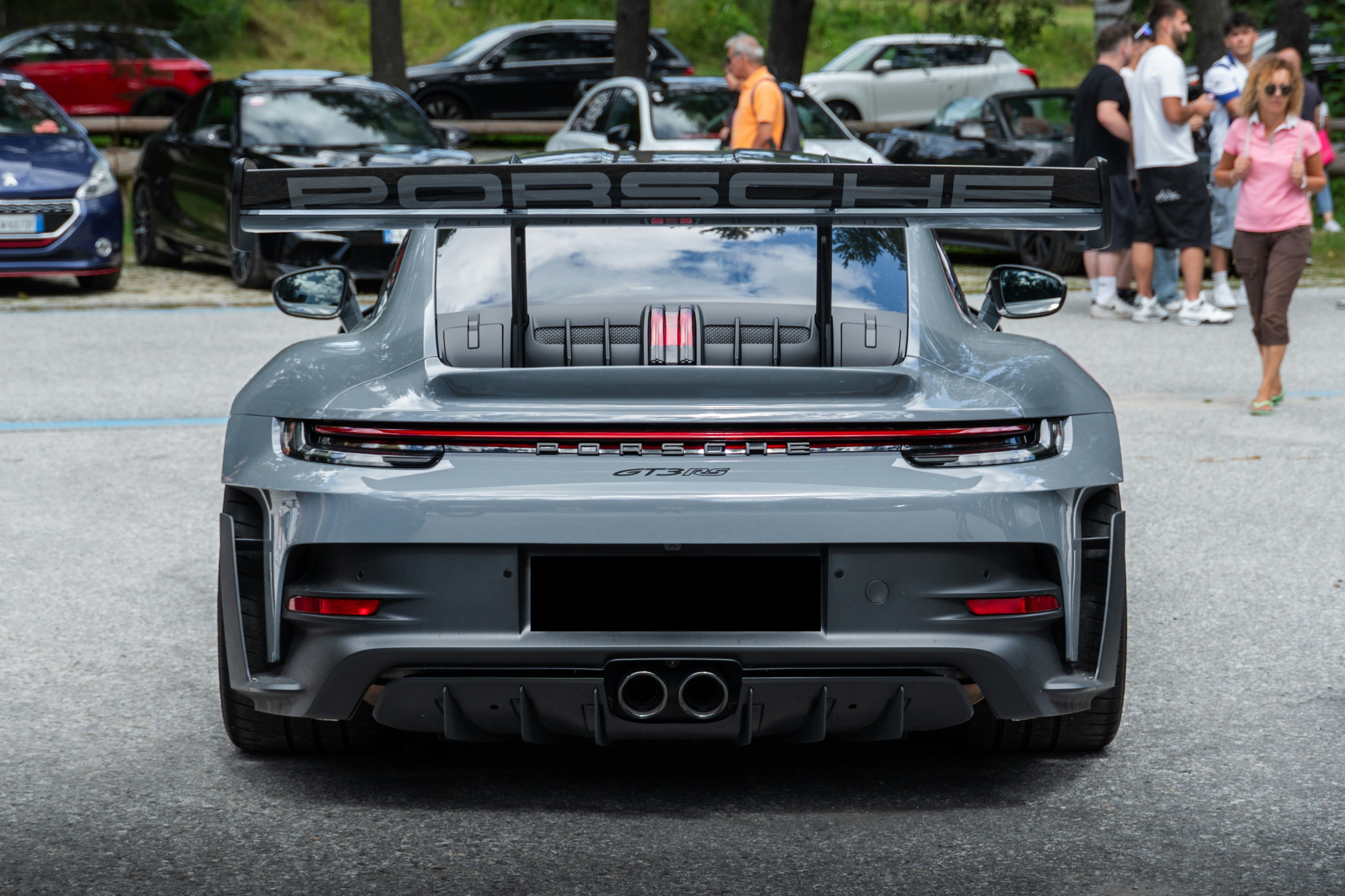 Rear view of a grey porsche gt3 with large spoiler photo – Free Porsche ...