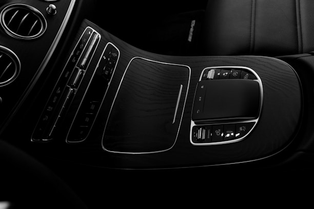 Modern car interior with central console controls