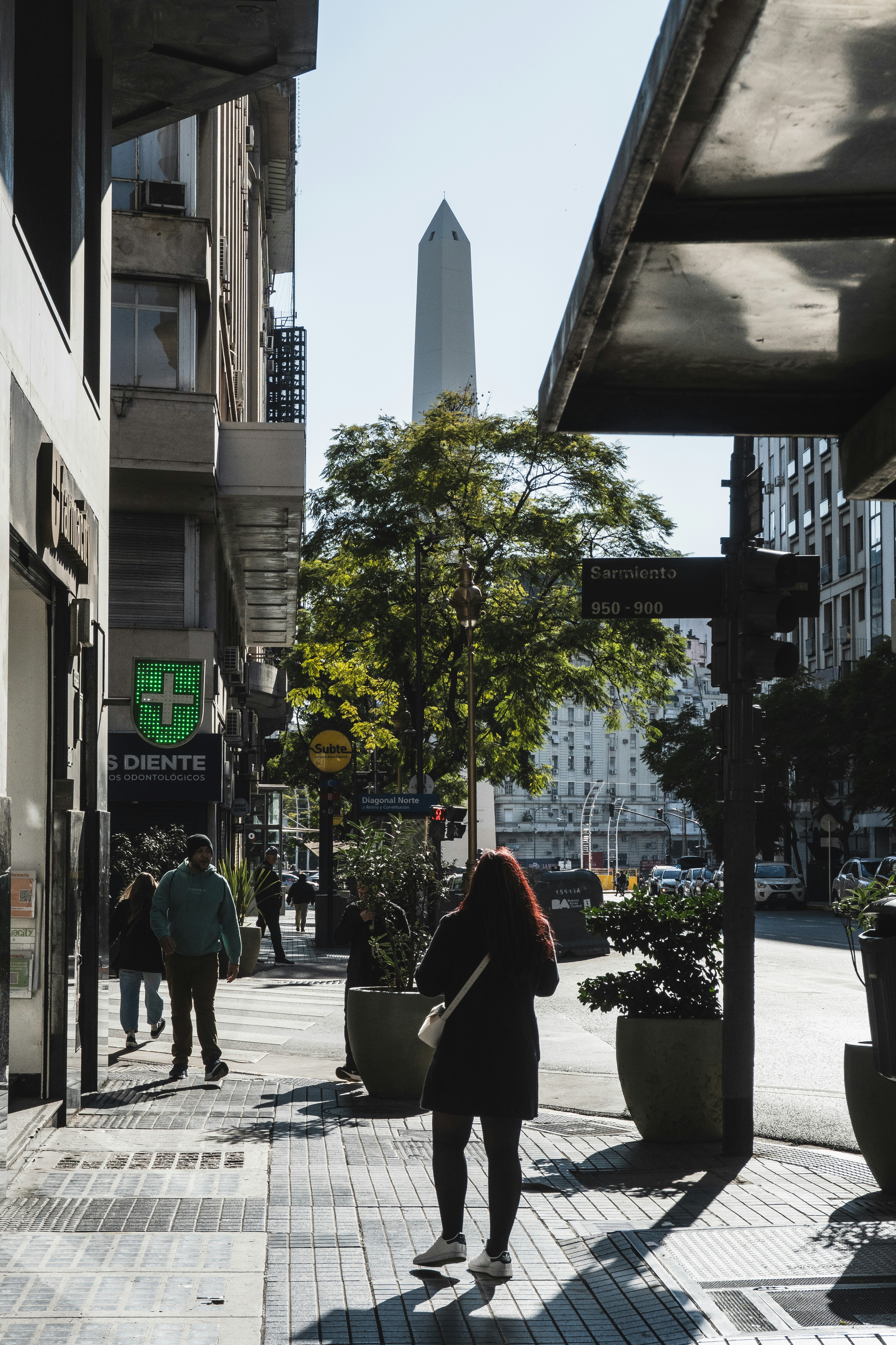 Obelisco monument viewed from a city street.