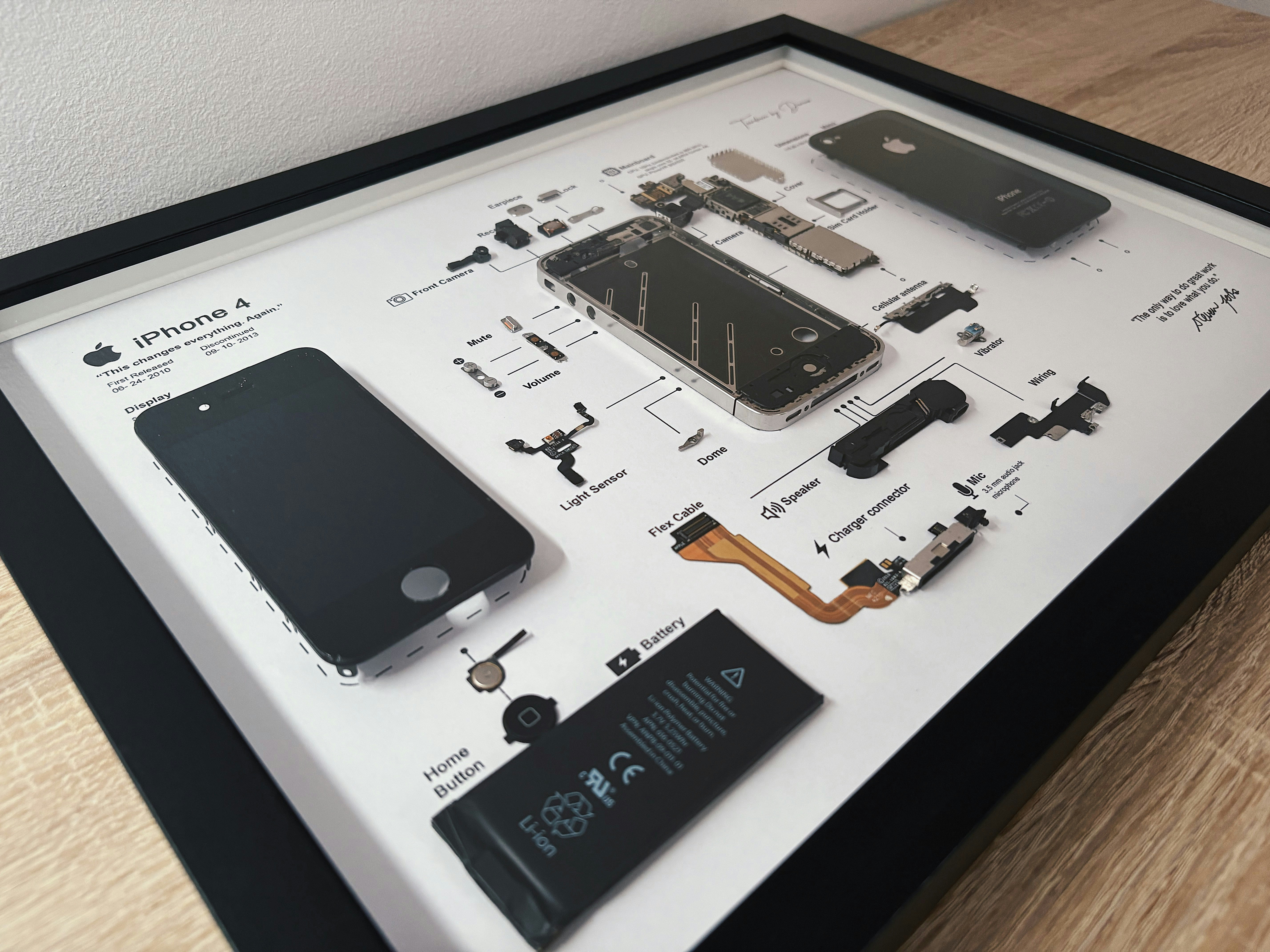 Disassembled iPhone 4 components arranged neatly