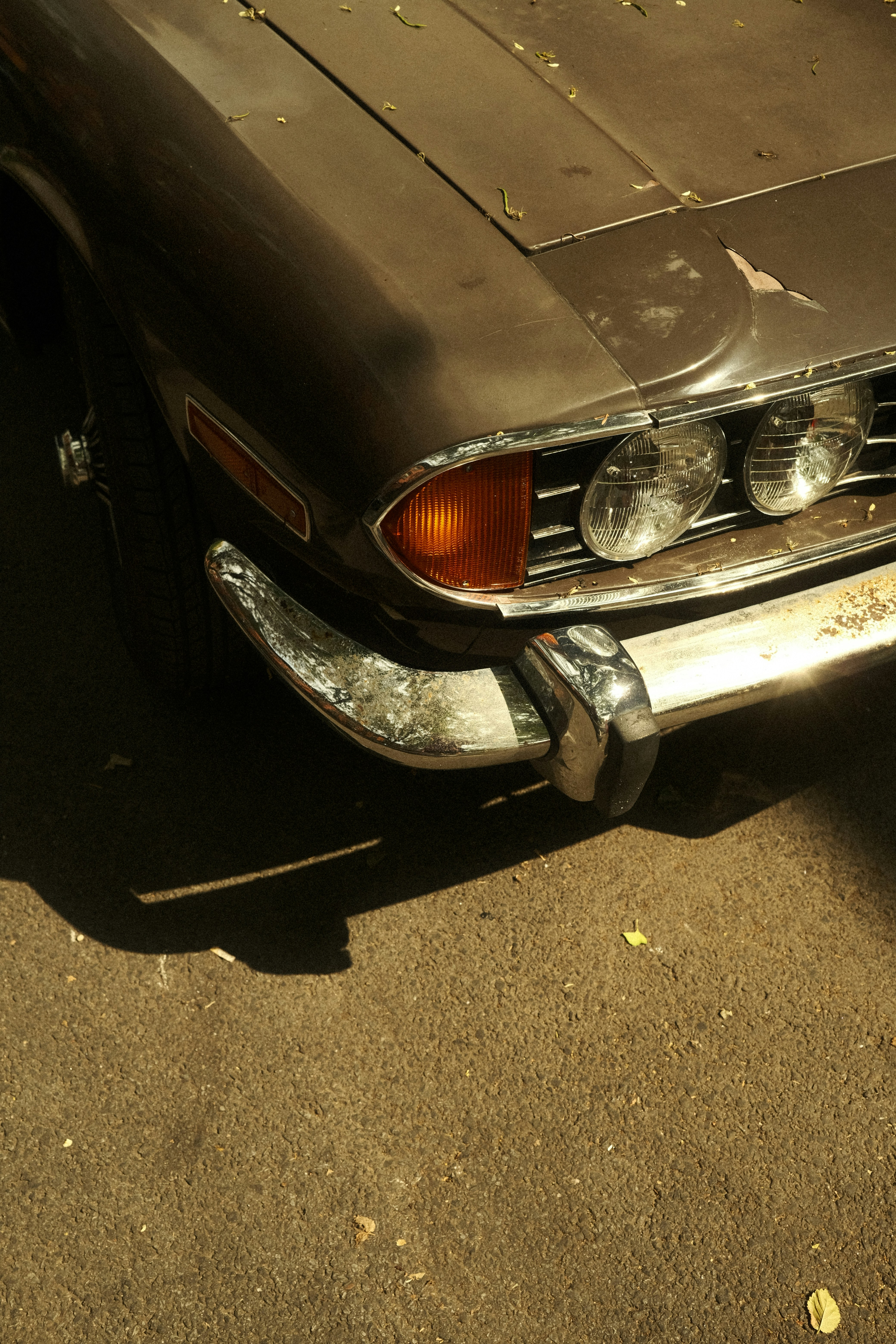 Close-up of a vintage car's front end