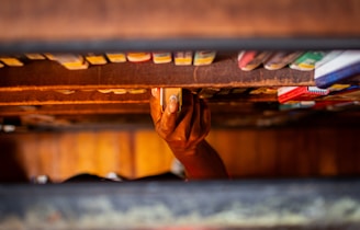 Hand reaching for a book on a shelf