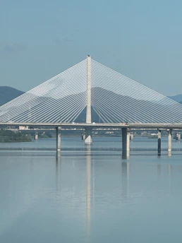Modern cable-stayed bridge over calm water