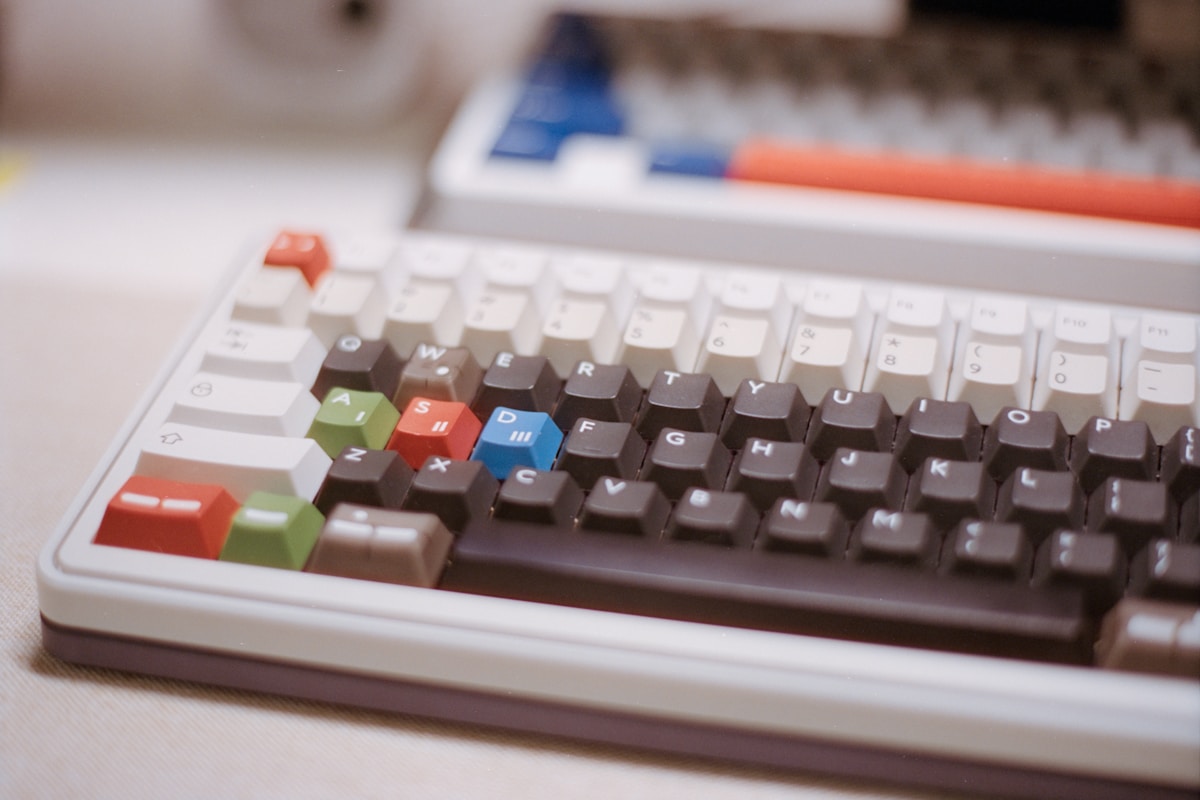 Close-up of colorful mechanical computer keyboards