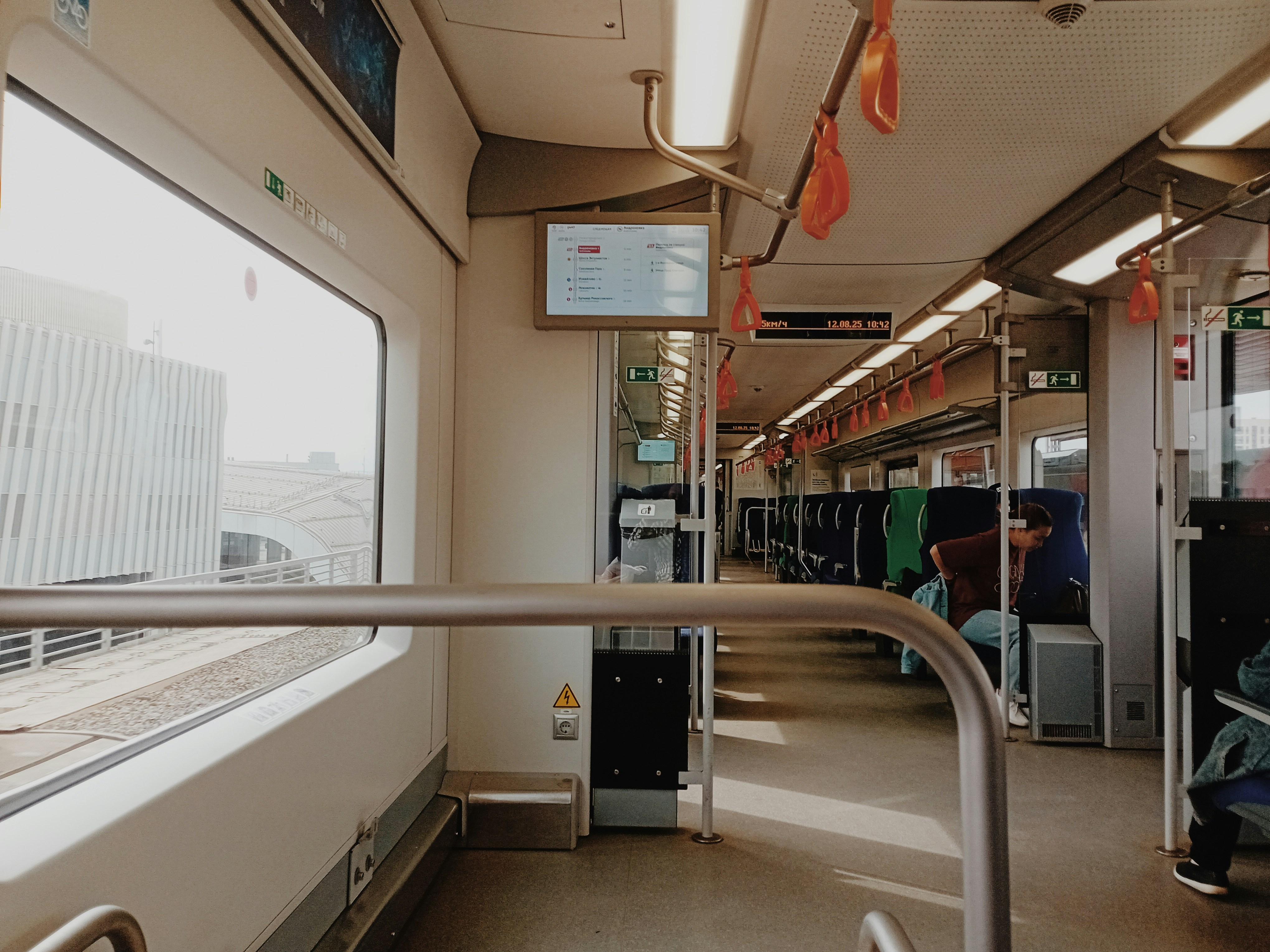 Interior view of an empty train carriage