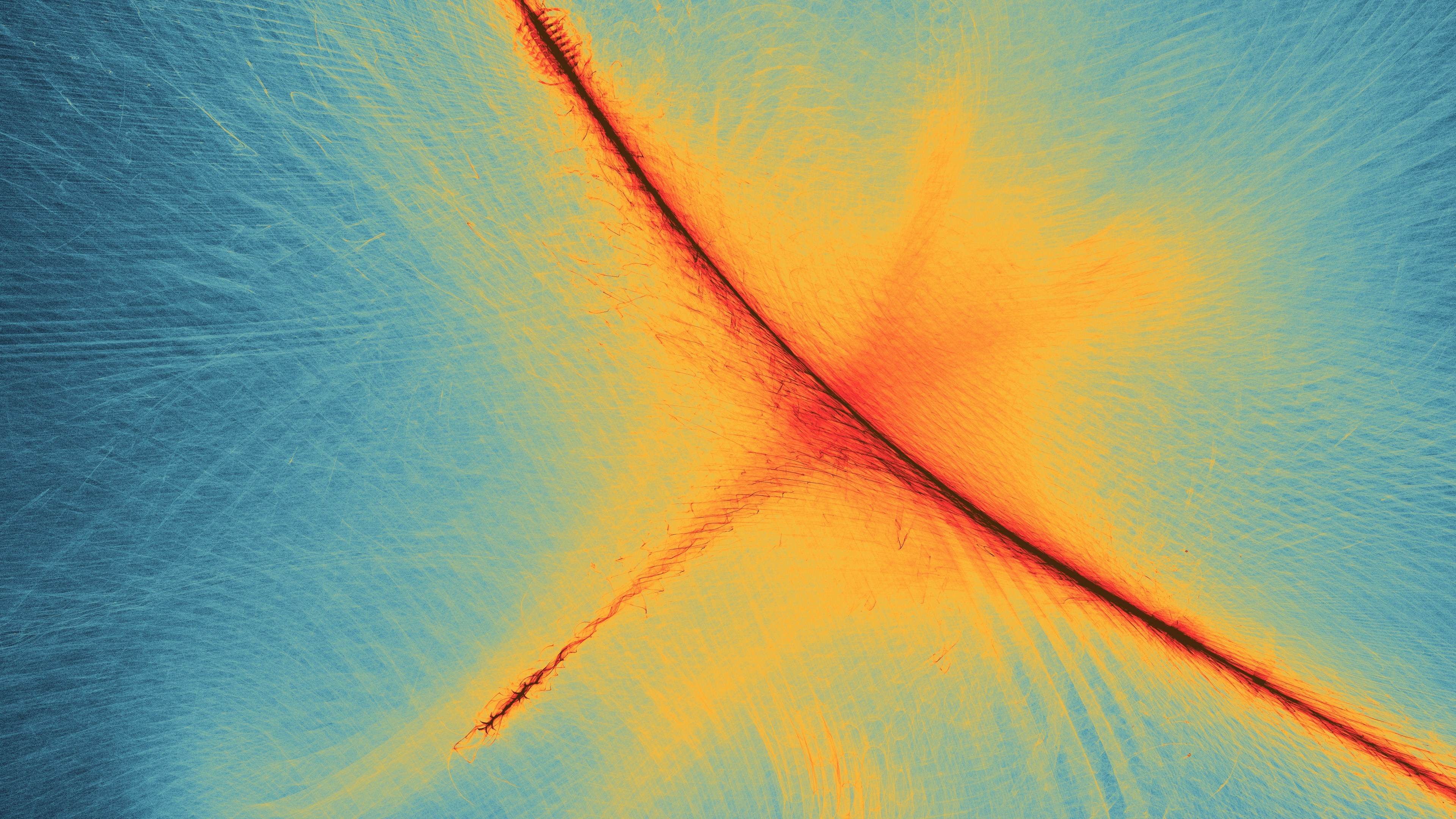 Abstract colorful lines and shapes with a fiery center