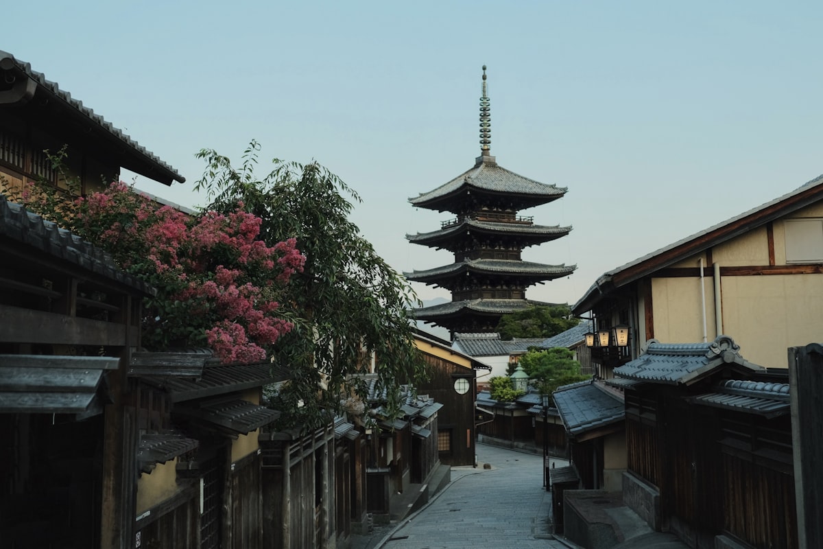 Gion Kyoto traditional street wooden machiya at night