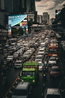 Heavy traffic jam on a city street