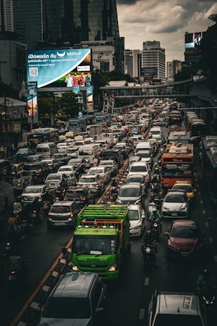 Heavy traffic jam on a city street