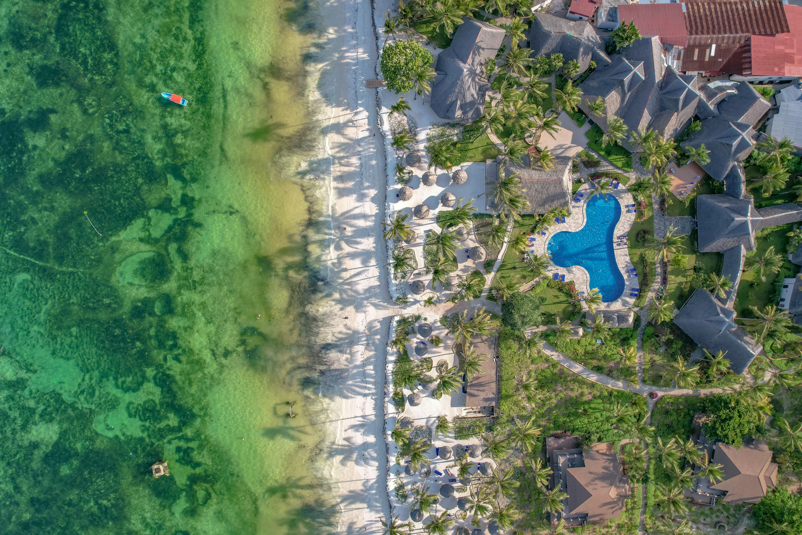 African coastline with a beachfront resort