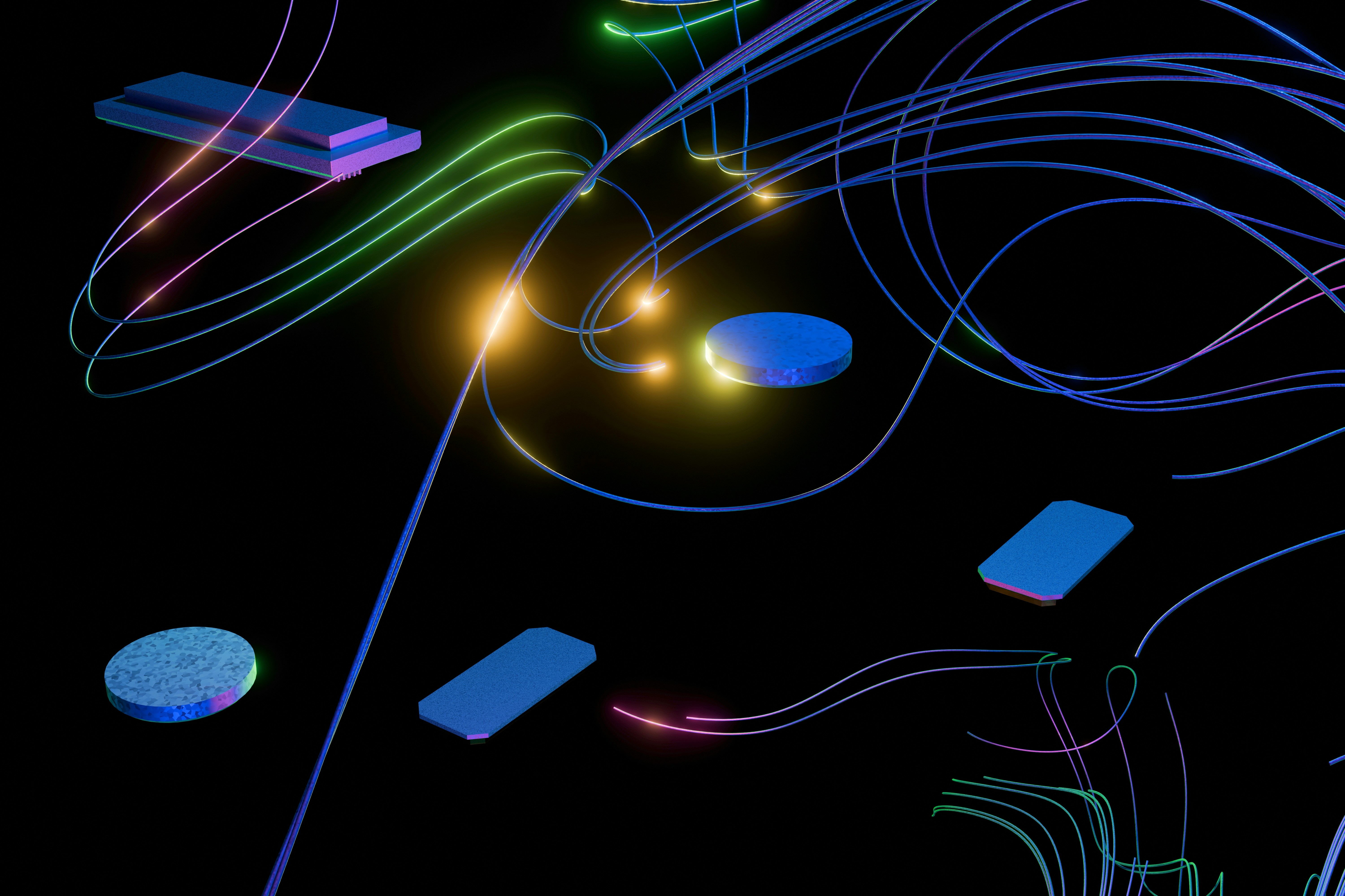 Abstract colorful lines and shapes on black background