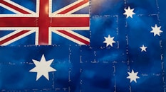 Australian flag with a textured blue background