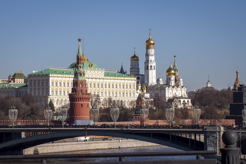 Moscow kremlin complex with golden domes and towers