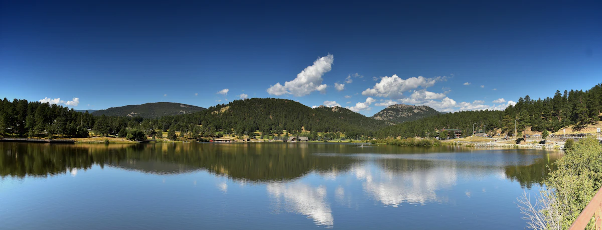 Sprague Lake reflecting trees and mountains