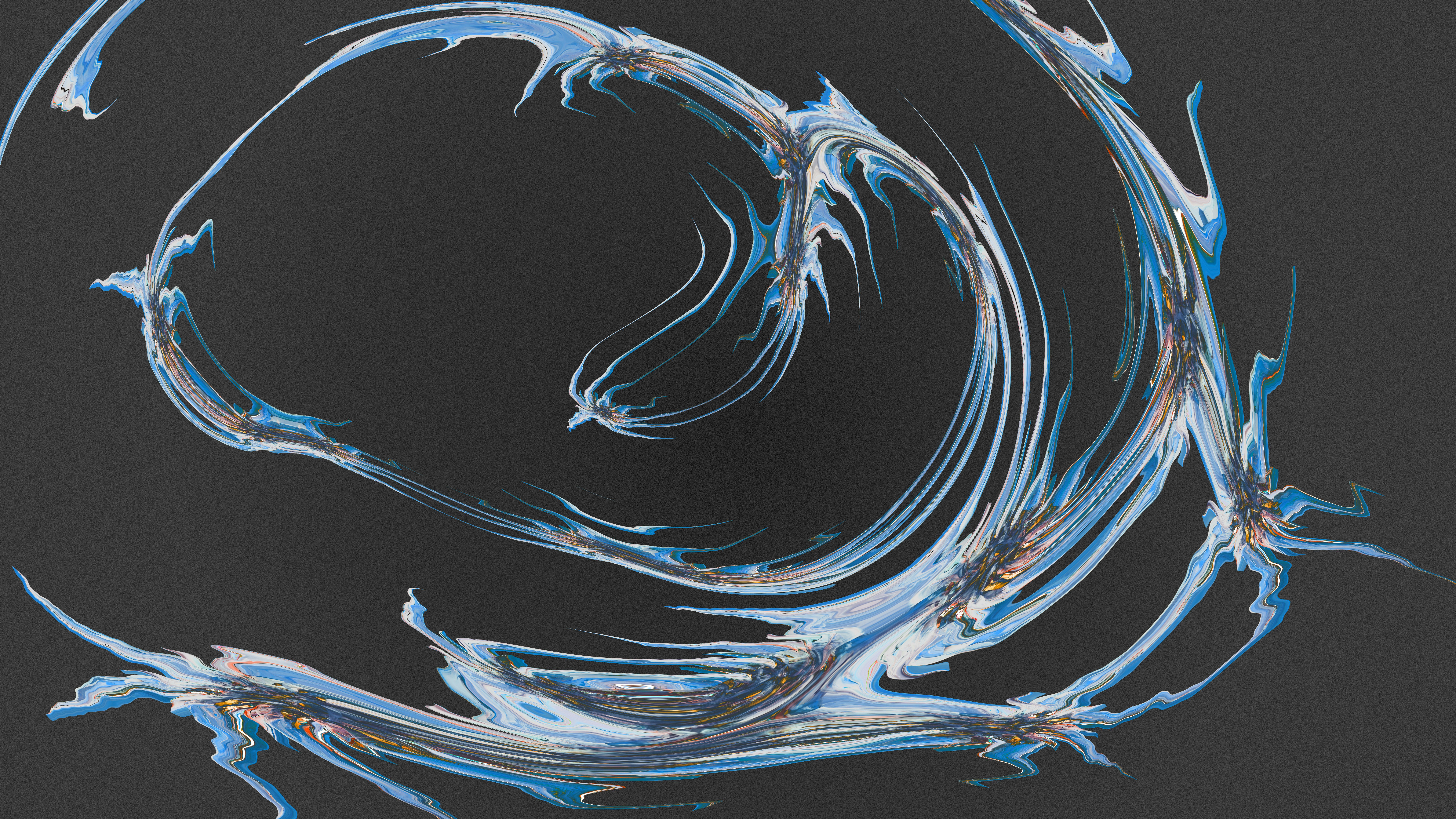 Abstract swirling blue and white patterns on dark background
