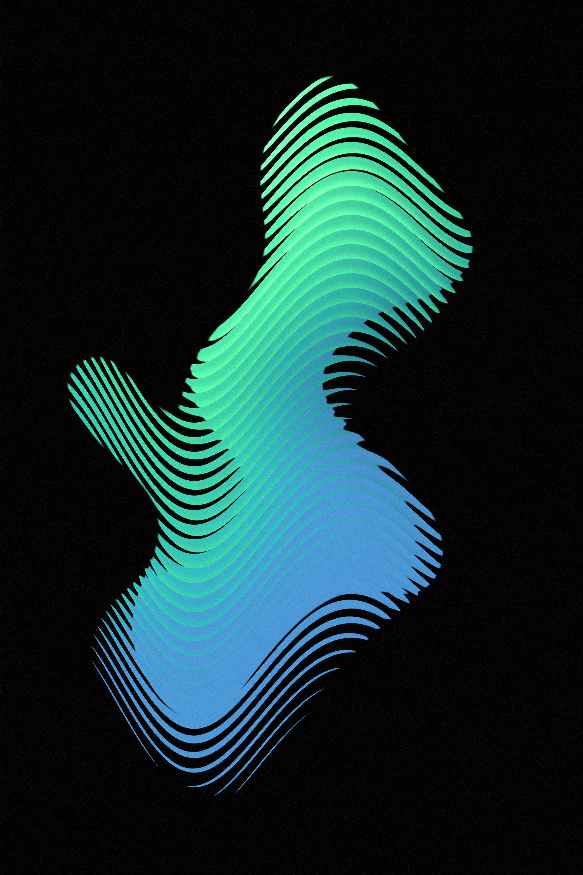 Abstract flowing shape with blue and green gradient lines