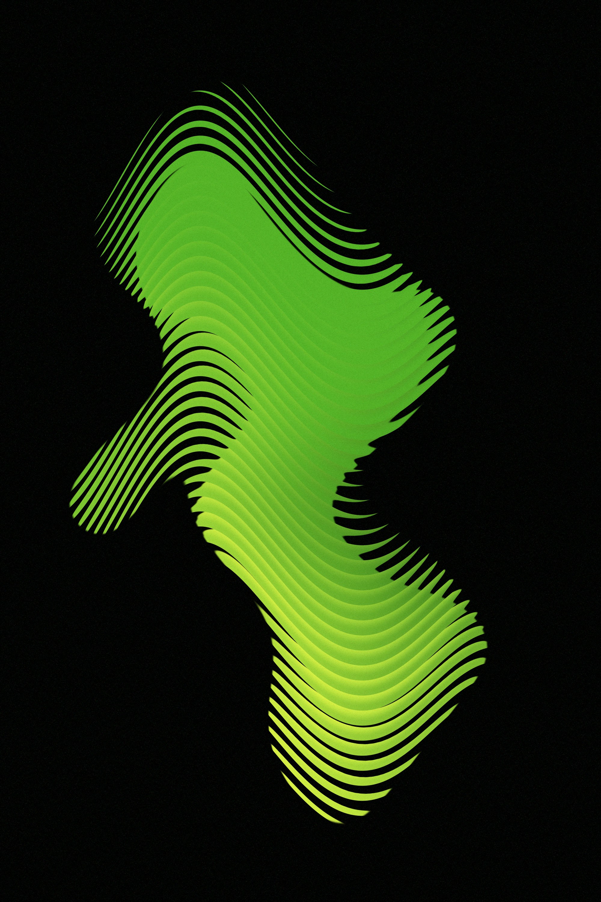 Green abstract wavy lines on black background
