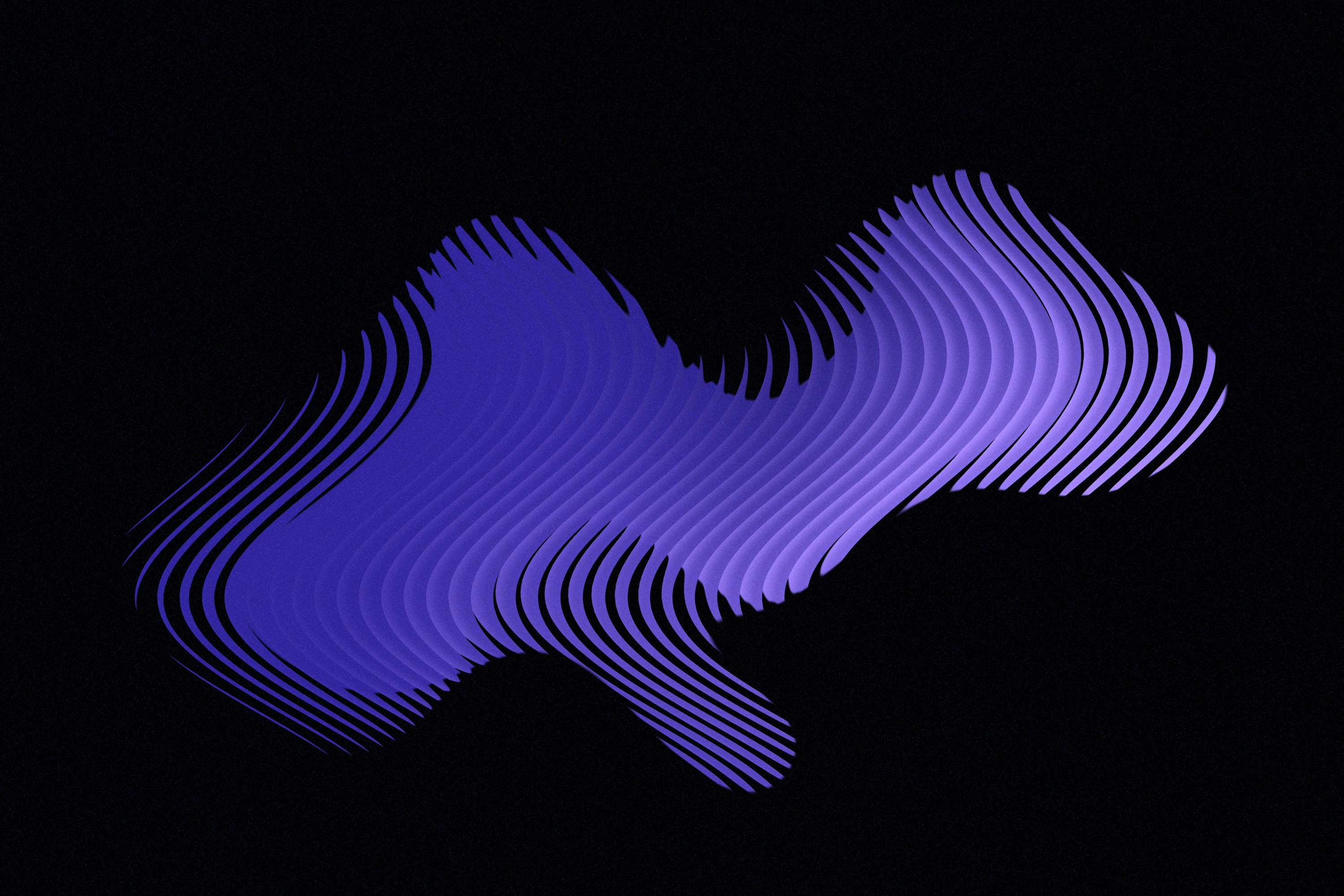 Abstract purple wavy lines on a black background