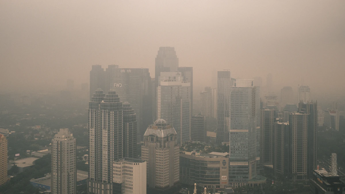 City skyline covered in pollution haze