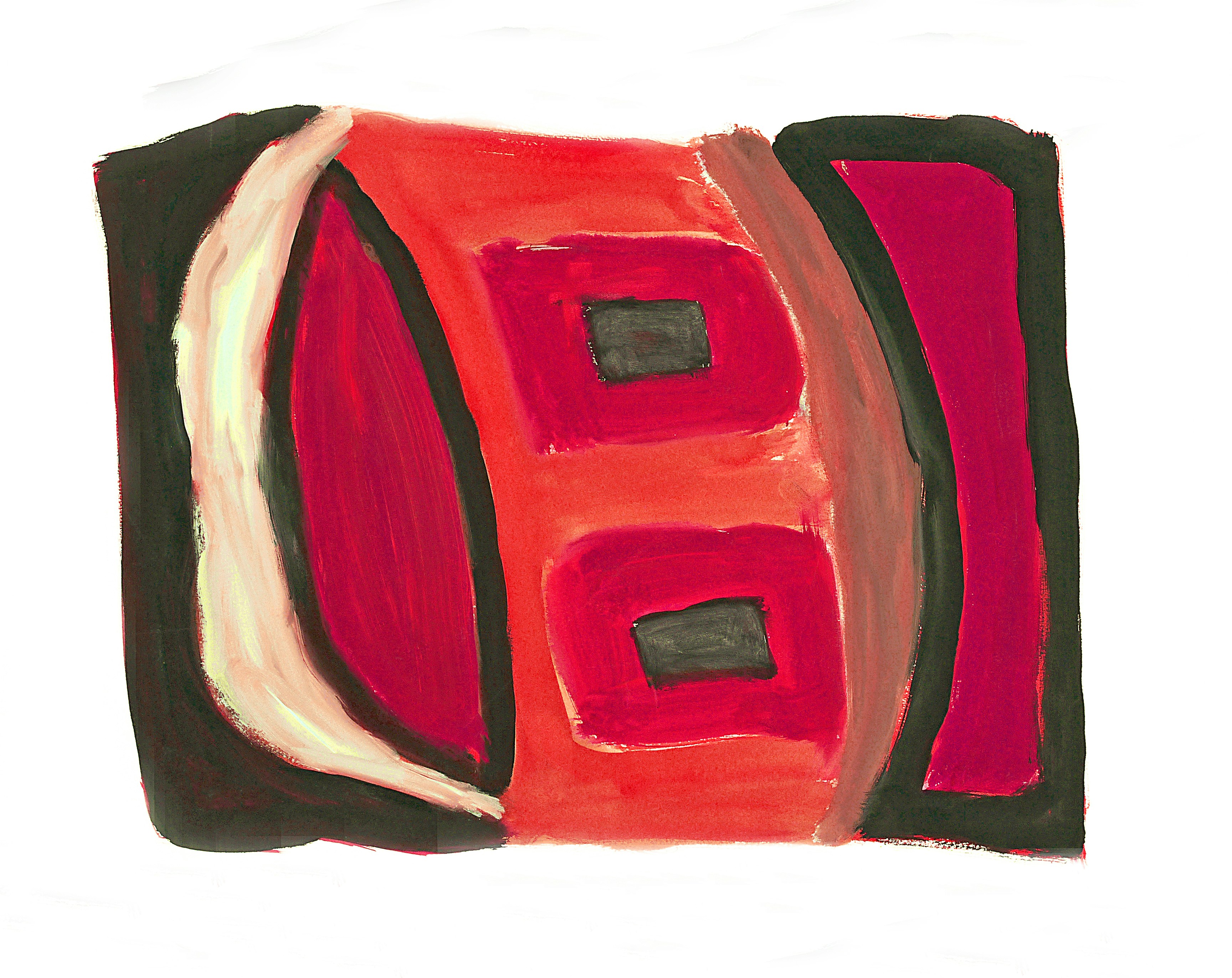 Abstract painting with red, black, and cream colors