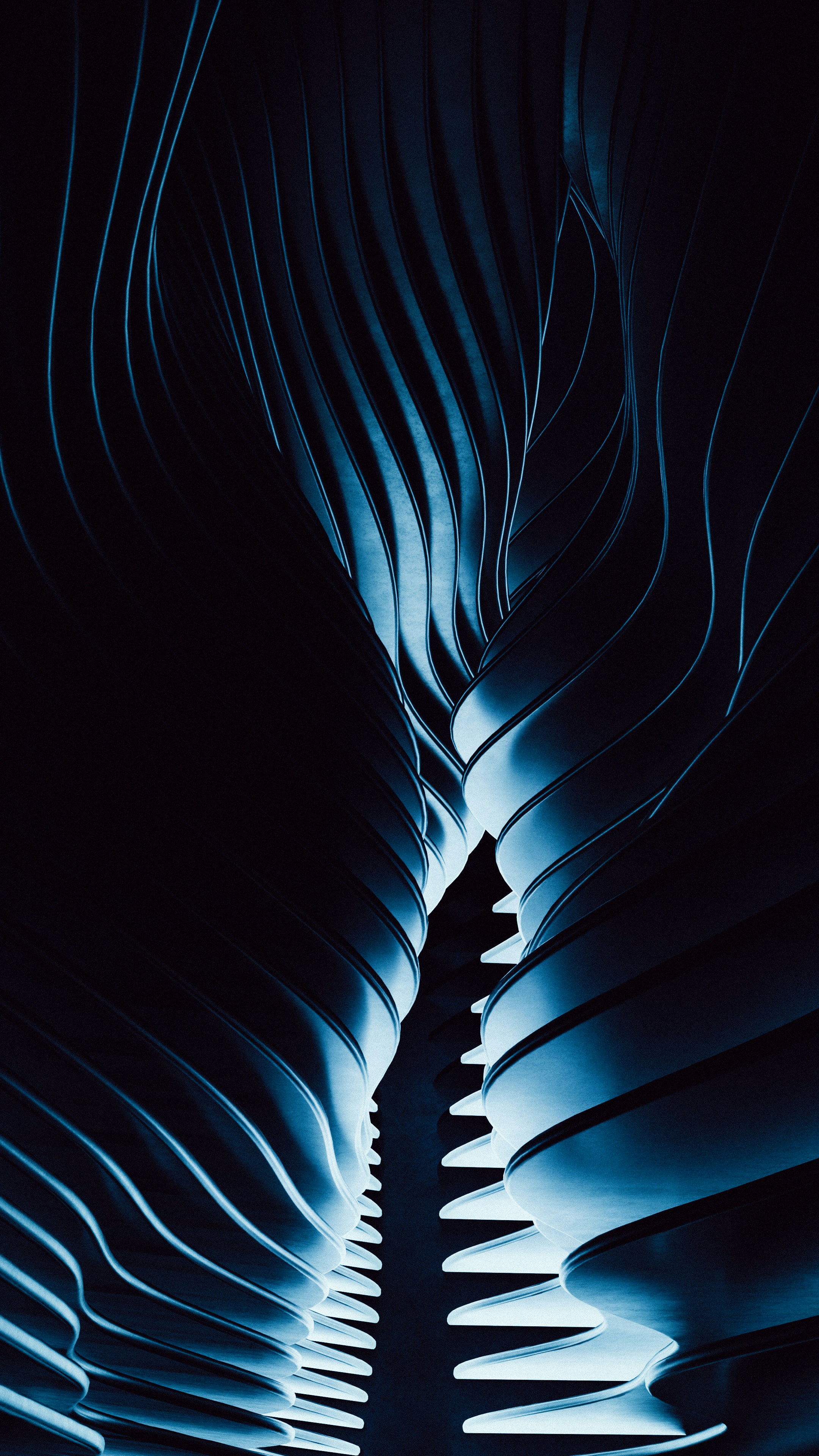 Abstract blue metallic structure with flowing lines