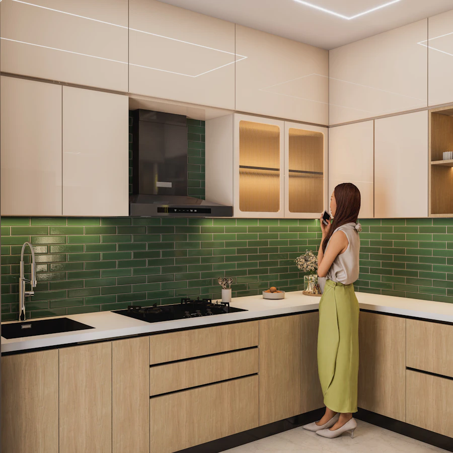 Green subway tile backsplash