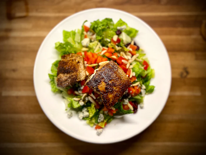 Salmon & Greens, pan-seared with sautéed greens