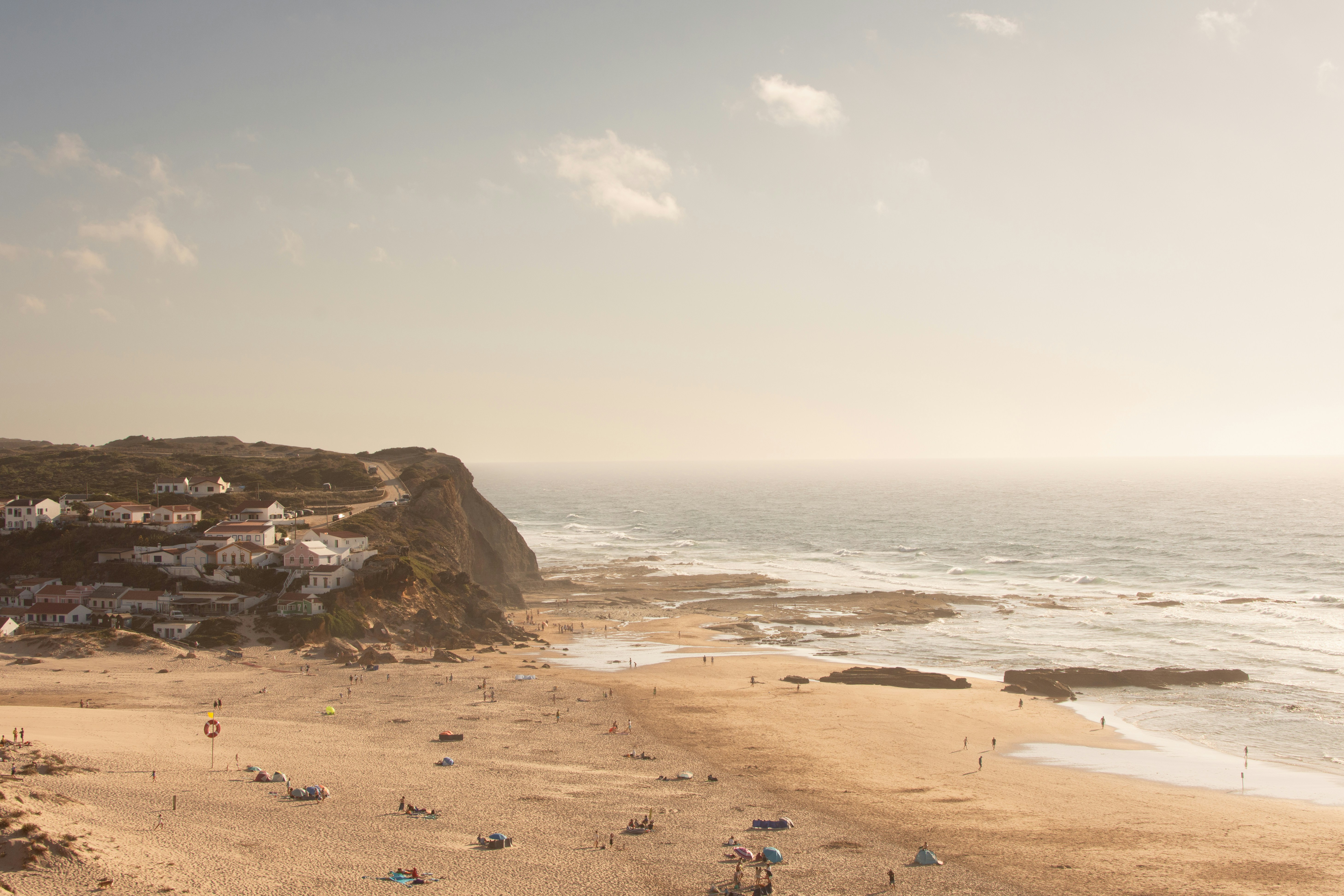 Coastal village on a cliff overlooking the ocean