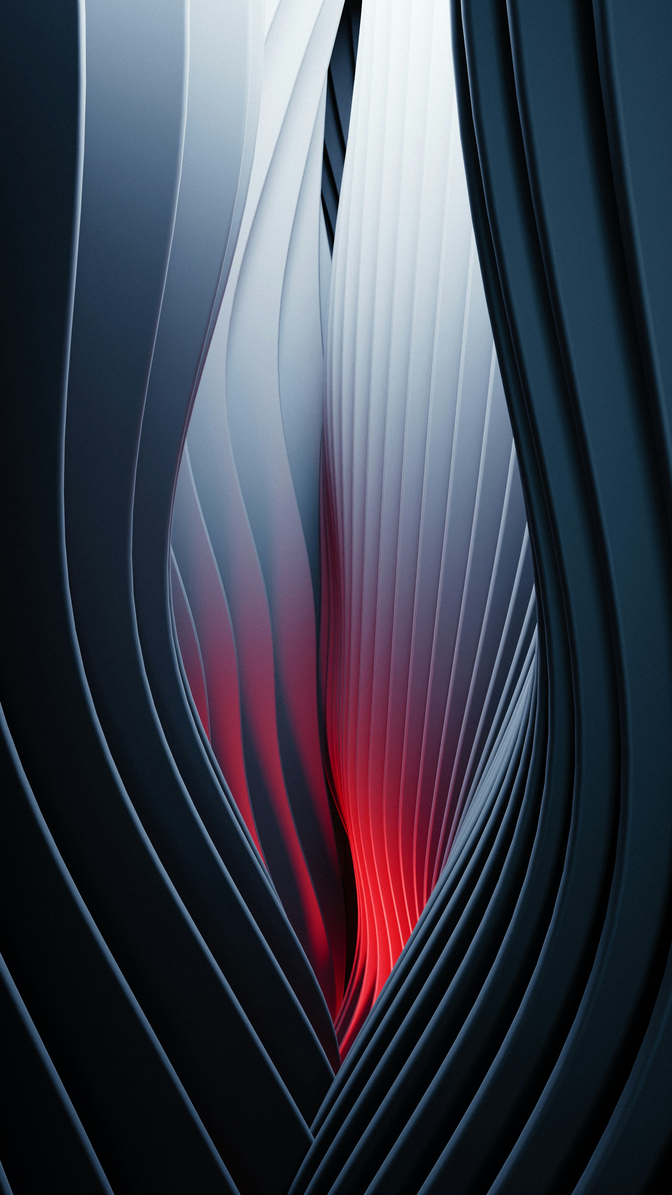 Abstract dark blue and white curves with red glow