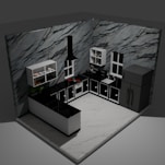 Modern l-shaped kitchen with marble accents