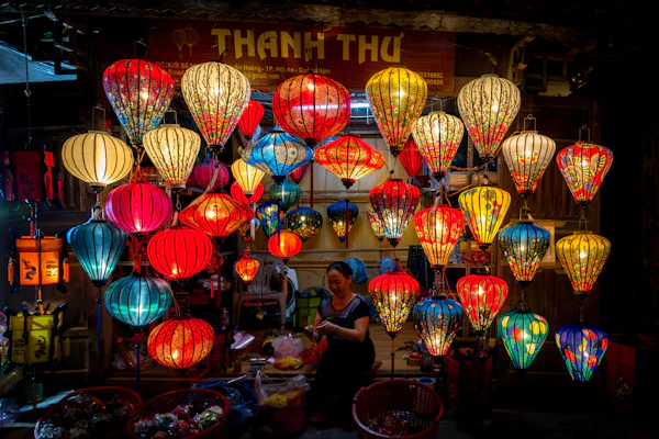 Colourful lantern stalls at Hoi An's night market