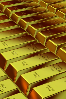 Rows of shiny gold bars stacked neatly