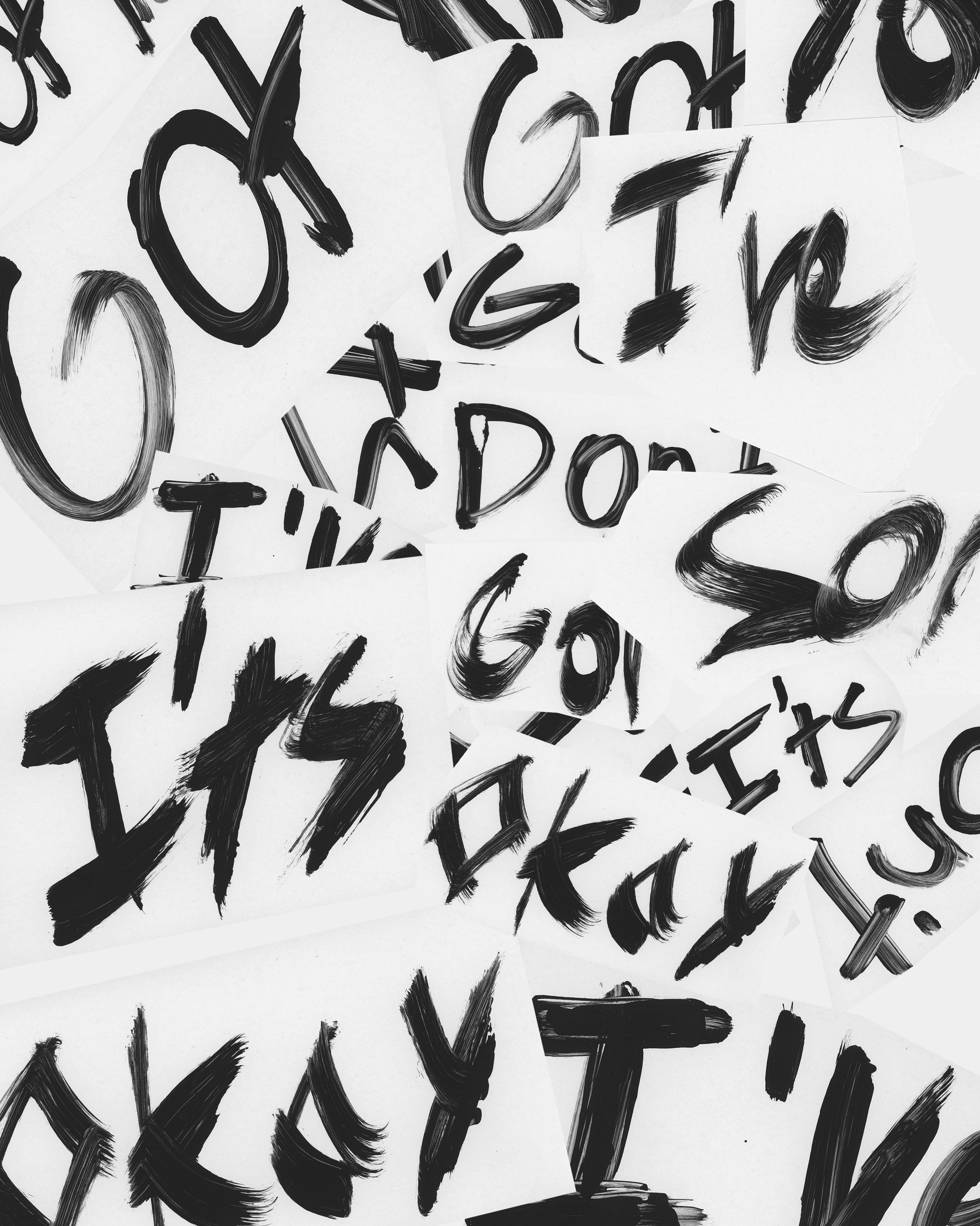 Collage of handwritten phrases on white paper