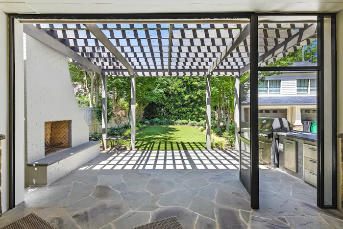 Terrace pergola with outdoor seating in Madhapur