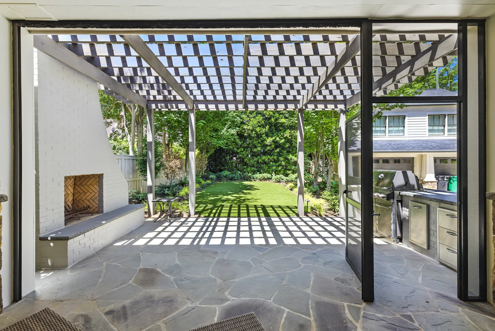 Sample patio with pergola and outdoor kitchen