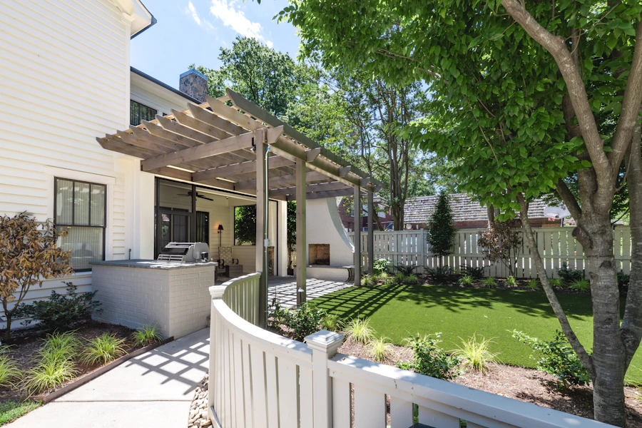 Backyard pergola and lawn