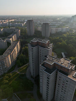 Aerial view of residential buildings in a city