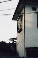 Modern house exterior with clean lines and window detail.