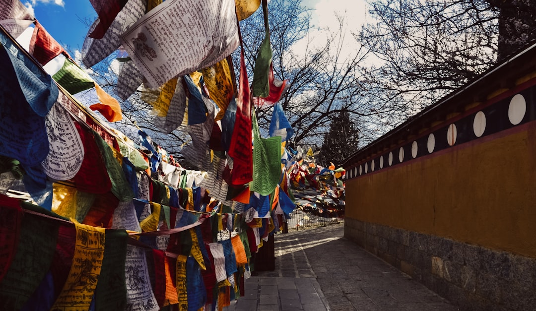 Prayer flags along monastery walls