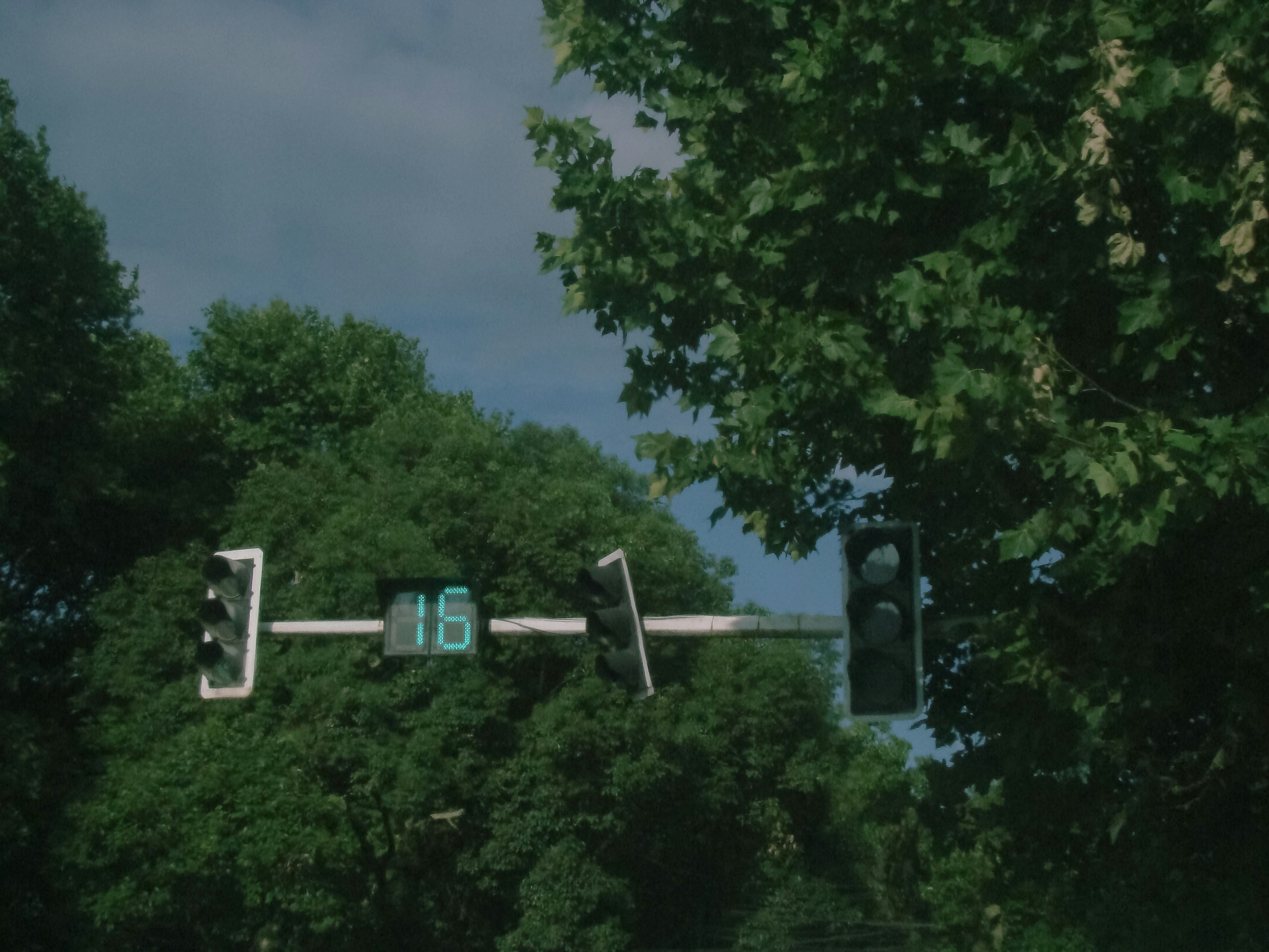Traffic lights with countdown timer showing 16 seconds.