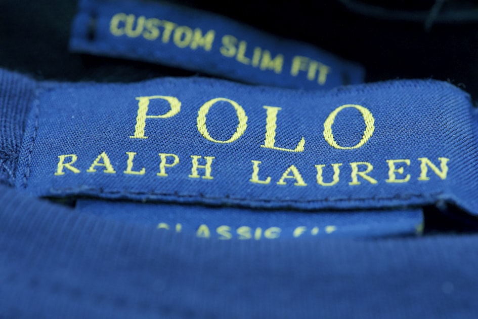 Polo ralph lauren clothing label with custom slim fit.