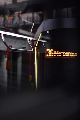 Bus interior with illuminated destination display