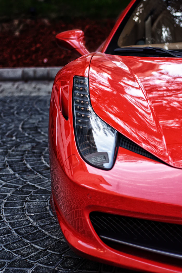 Corrected glossy paint finish on sports car