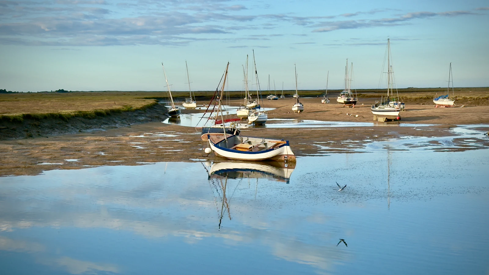 Sailboats at low tide, from the boardwalk