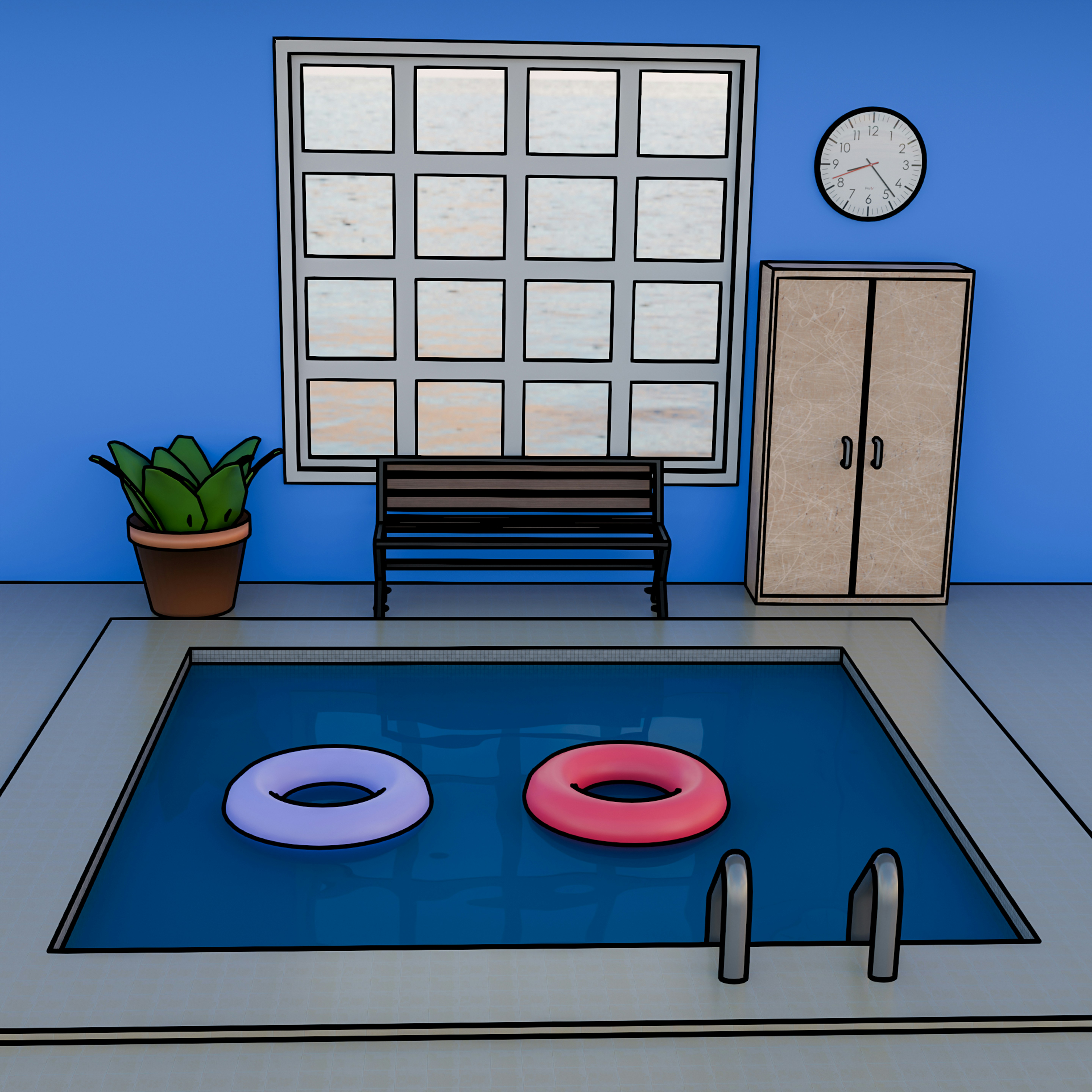 An illustration of pool maintenance tools and schedule