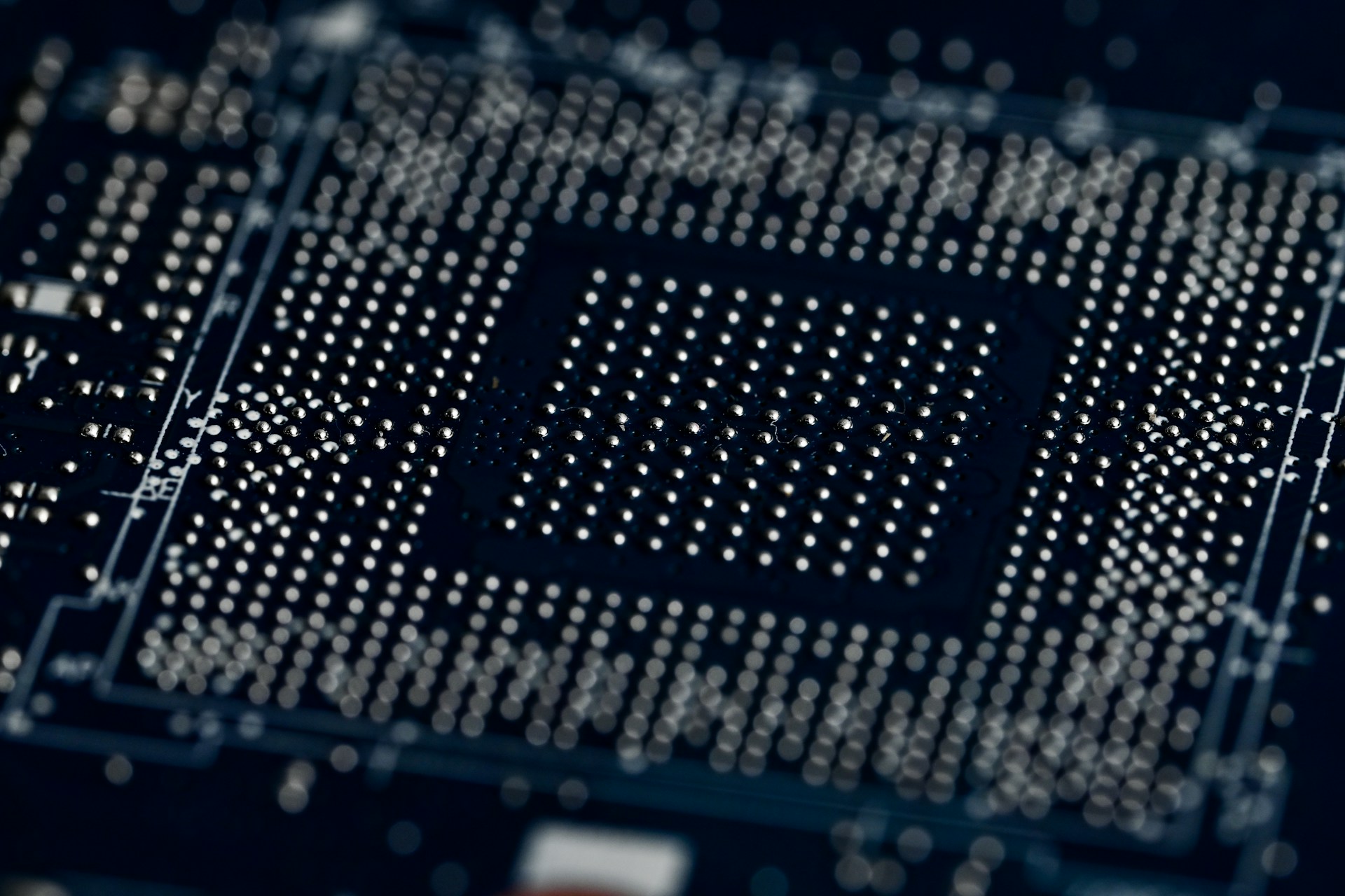 Close-up of a computer processor with many pins